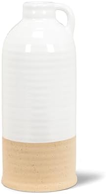 Abbott Collection White and Natural Shiny Matte Vase with Handle Medium