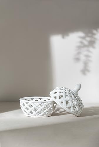 Adorable Ceramic Lidded Jar with Lattice Design 8x8x95