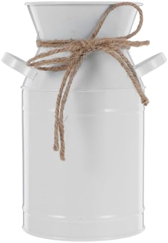 BESPORTBLE Vintage Galvanized Milk Can Jug Vase Rustic Flower Bucket Decor White