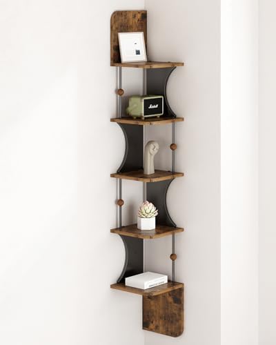 Wisdom Star 5-Tier Corner Shelf Wall-Mounted Rustic Design
