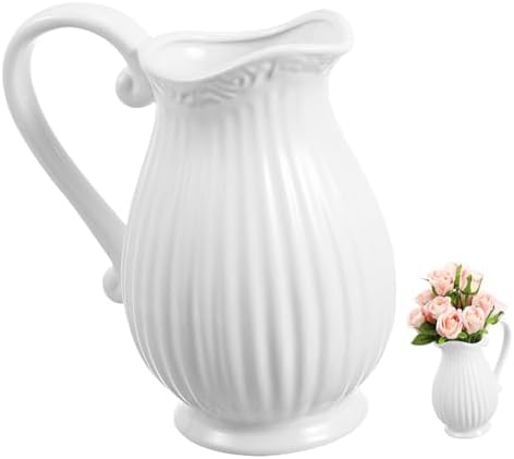 Operitacx Ceramic Pitcher Vase Striped Dried Flower Pot for Home Office and Living Room Decor