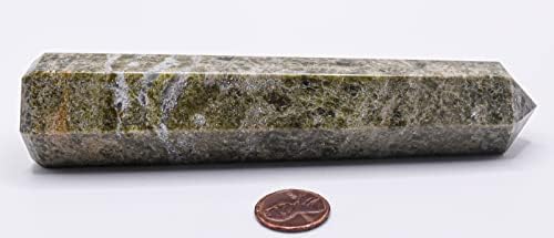 56 Inch Green Vesuvianite Obelisk with Calcite Inclusions