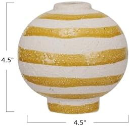 Creative Co Op Striped Stoneware Vase with Sphere Shape and Footed Base