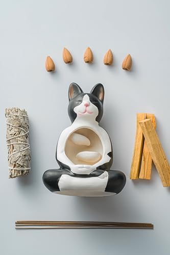 Hand-Painted Ceramic Incense Holder with Cat Design