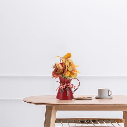 Uonlytech Vintage Dark Red Galvanized Metal Pitcher Holder Vase