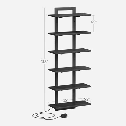 6 Tier Wall Shelf with LED Light Black Floating Shelf Unit for Home Decor and Storage