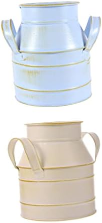 Cabilock 2pcs Retro Style Desktop Flower Bucket with Double Ears Iron Decorative Vase