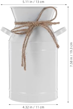 BESPORTBLE Vintage Galvanized Milk Can Jug Vase Rustic Flower Bucket Decor White