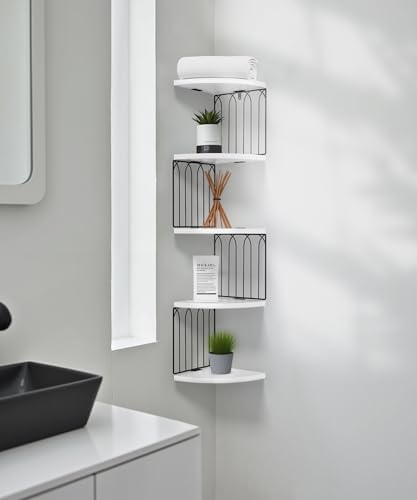 Modern 5-Tier White Corner Floating Shelf Wall Mount