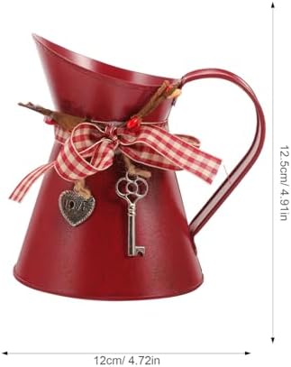 Uonlytech Vintage Dark Red Galvanized Metal Pitcher Holder Vase