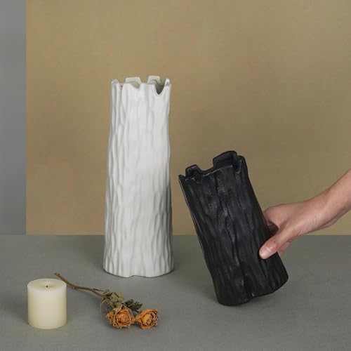 White Matte Ceramic Vase with Organic Nature Shape