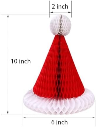 6Pcs Paper Flower Honeycomb Santa Hat Christmas Decorations