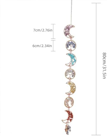 Chakra Wall Decor with 7 Healing Crystals and Tumbled Tassel Suncatcher