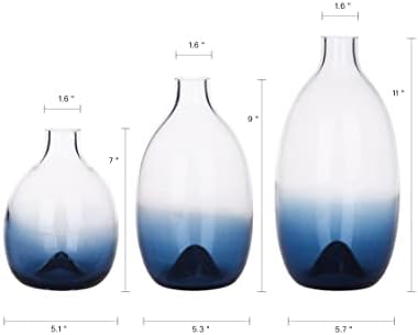 CONVIVA Glass Vase Set Modern Blue Decorative Vases Table Centerpieces