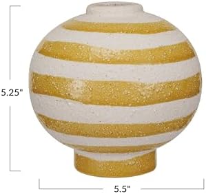 Creative Co Op Large Striped Stoneware Vase Yellow White