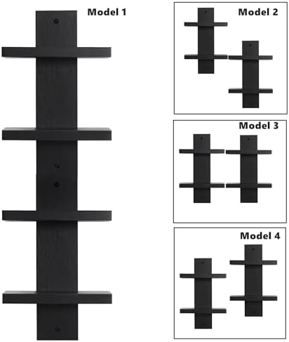 PHOENANCEE 2 Tiered Vertical Wall Shelf Unit 4 Pack Black