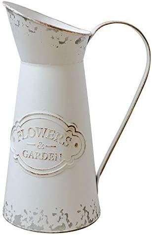 MISIXILE White Rustic Metal Jug Vase 11 Inch