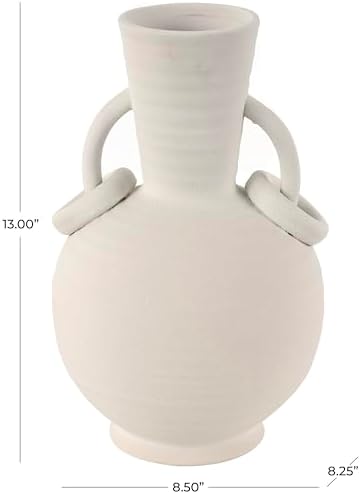 Deco 79 Cream Ceramic Vase with Ring Handles