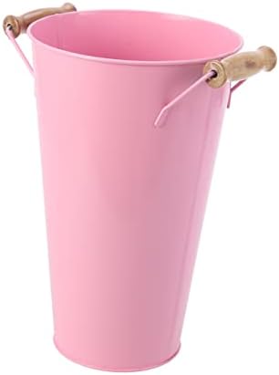 STOBAZA Large Wrought Iron Floor Vase Pink Bucket Outline