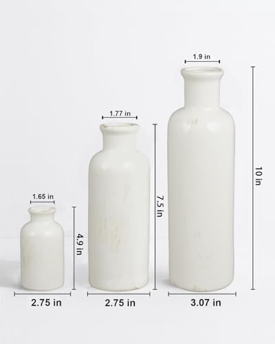 CheeryStow White Ceramic Vase Set of 3 - Crackle Glaze Farmhouse Decor