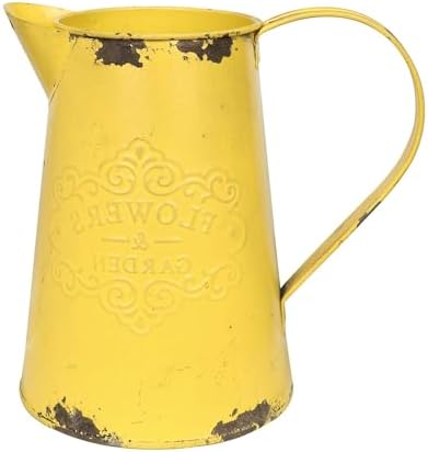 Yellow Metal Flower Vase Farmhouse Decor
