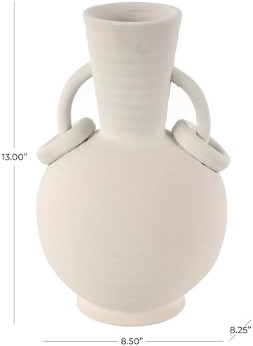 Deco 79 Cream Ceramic Vase with Ring Handles