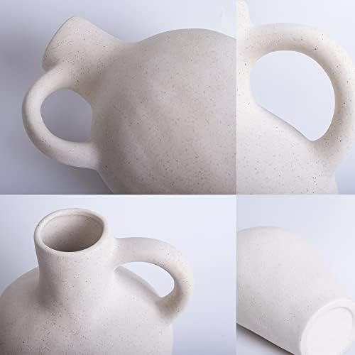 Blossome Antique Ceramic White Vase with Handle 10 Inches