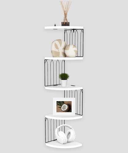 Modern 5-Tier White Corner Floating Shelf Wall Mount