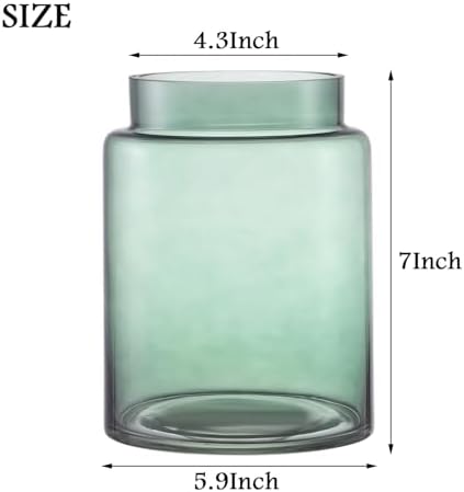 PORPAN 7 Inch Large Green Glass Vase