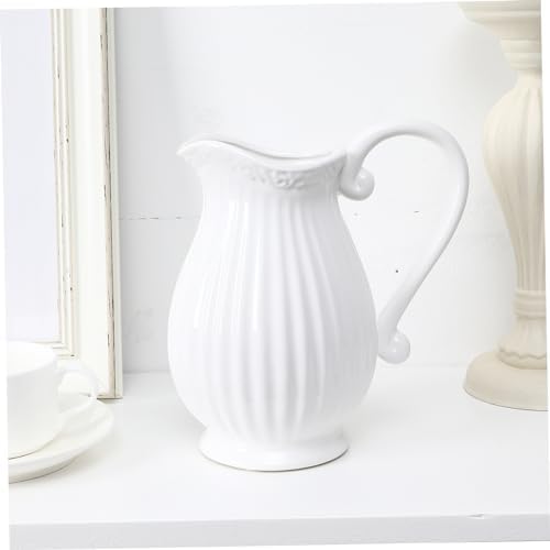 GANAZONO Simple White Striped Ceramic Flower Vase for Balconies