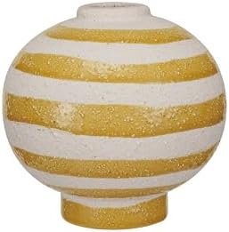 Creative Co Op Large Striped Stoneware Vase Yellow White