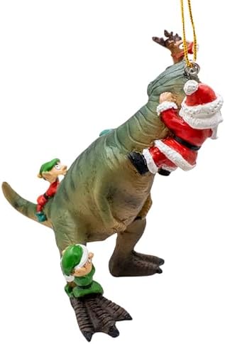 Santa and Elves Saving Reindeer from T-Rex Christmas Tree Ornament