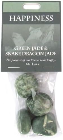 Happiness Gemstones Set of 4 Tumbled Green Jade and Snake Dragon Jade