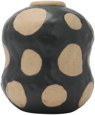 Creative Co Op Stoneware Vase Black Cream 7x7x8