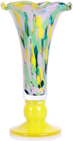 Hand Blown Yellow Glass Vase for Flowers