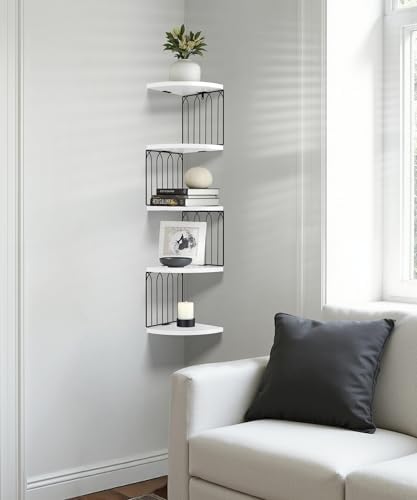 Modern 5-Tier White Corner Floating Shelf Wall Mount