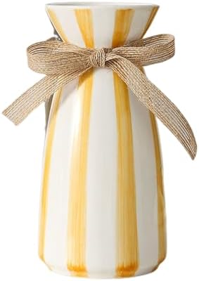 Luoshanvee Small White Porcelain Vase with Yellow Stripes