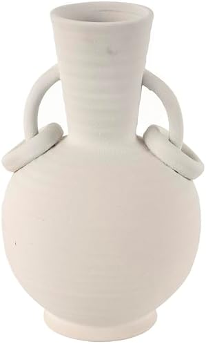 Deco 79 Cream Ceramic Vase with Ring Handles