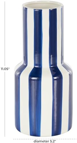 Deco 79 Modern Blue Striped Ceramic Vase
