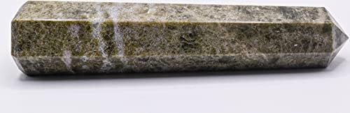 56 Inch Green Vesuvianite Obelisk with Calcite Inclusions