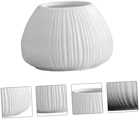 ORFOFE Ceramic Vase White Vertical Stripe 15x15x11cm