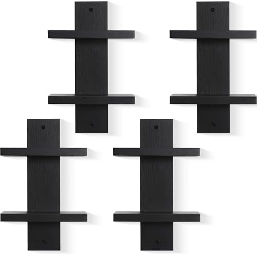 PHOENANCEE 2 Tiered Vertical Wall Shelf Unit 4 Pack Black