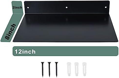 RealPlus Metal Floating Shelf 12x8 Heavy Duty Steel Display Shelves Black