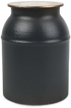 Shabby Chic Jet Black Galvanized Metal Vase with Rustic Design