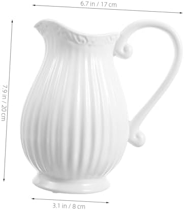 Angoily White Striped Ceramic Pitcher Vase with Handle