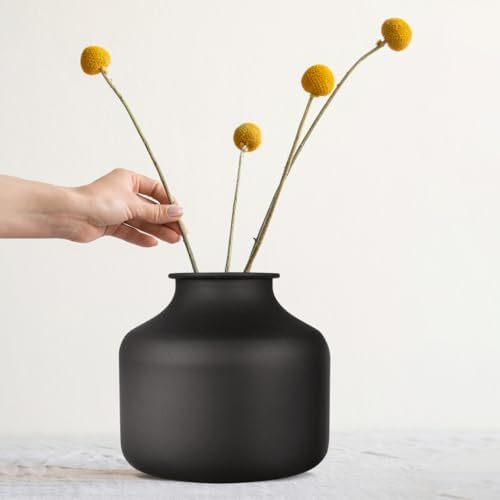 Happyyami Metal Matte Black Flower Vase Small