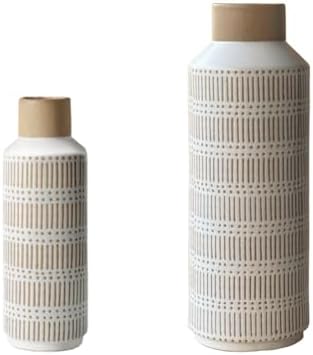 LIZOFER Rustic Ceramic Vase Set of 2 for Living Room Bedroom Farmhouse Decor