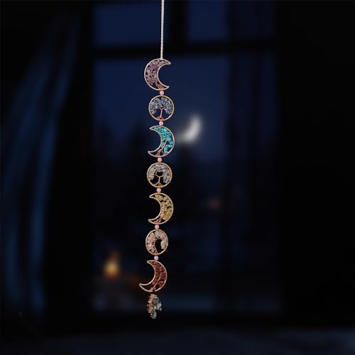 Chakra Wall Decor with 7 Healing Crystals and Tumbled Tassel Suncatcher
