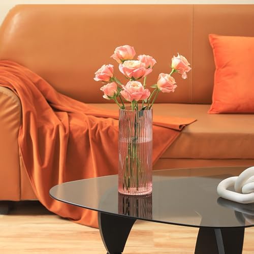 Pink Glass Vase for Flowers Tall Cylinder Vase for Home Decor
