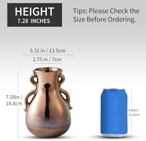 Gold Ceramic Vase with Handles 73 Inch Tall